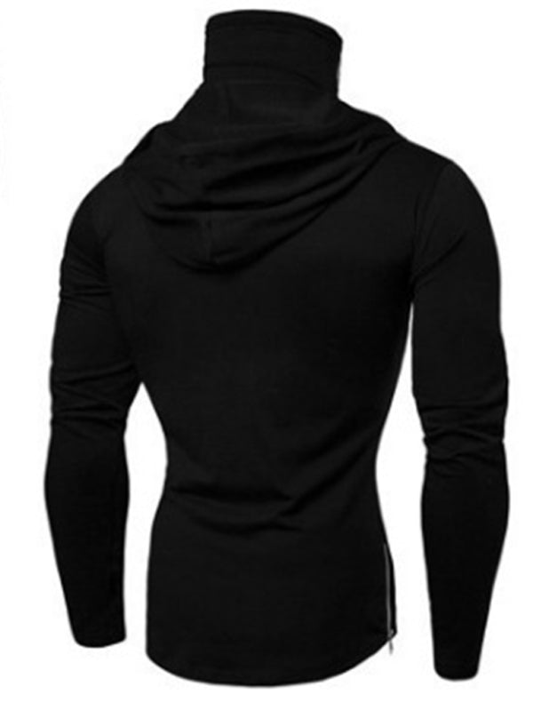 Men's new fitness cycling solid color elastic mask hooded pullover long-sleeved T-shirt sweatshirt, 2 colors