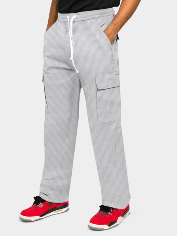 Men's corduroy workwear loose multi-pocket casual straight trousers