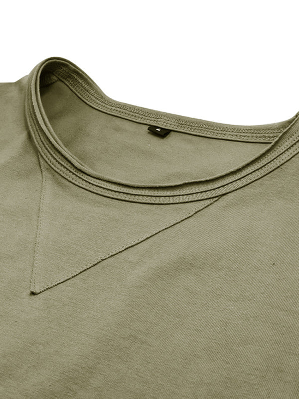 Men's solid color round neck long sleeve cotton t-shirt, 6 colors ...