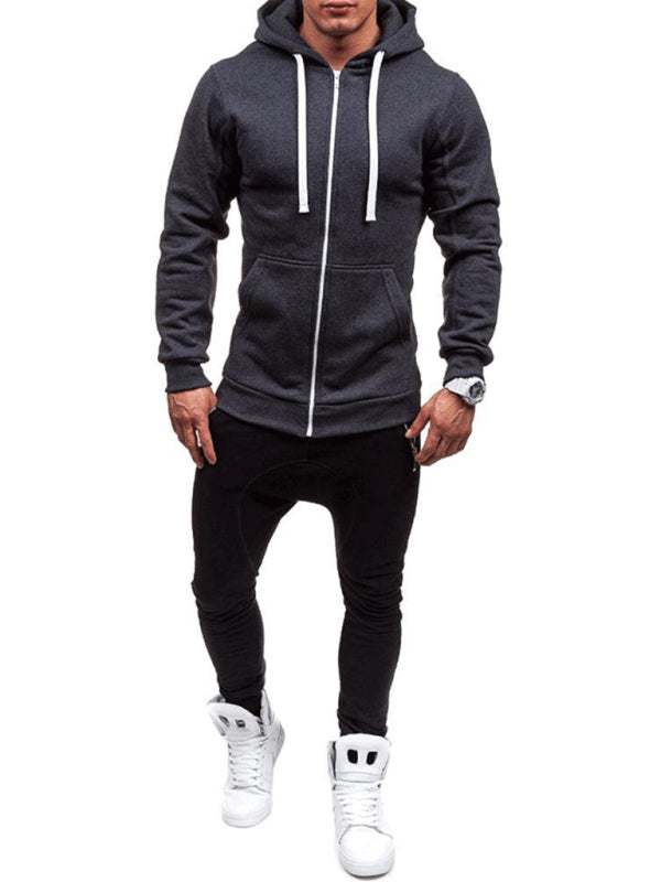 Men's long-sleeved sports hooded top zipper cardigan sweatshirt, 5 colors