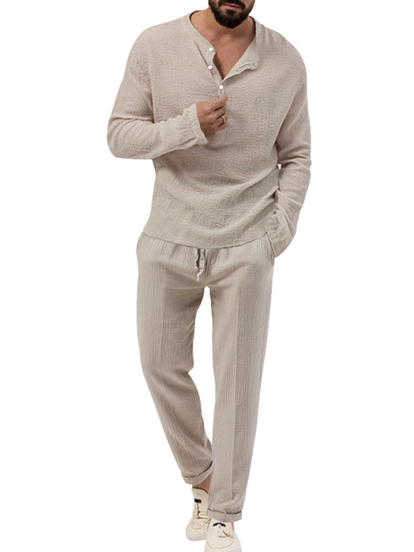 Men's solid color casual long-sleeved shirt & trousers suit, Shop the Look, 6 colors