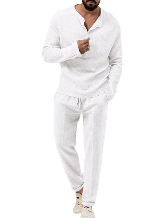 Men's solid color casual long-sleeved shirt & trousers suit, Shop the Look, 6 colors