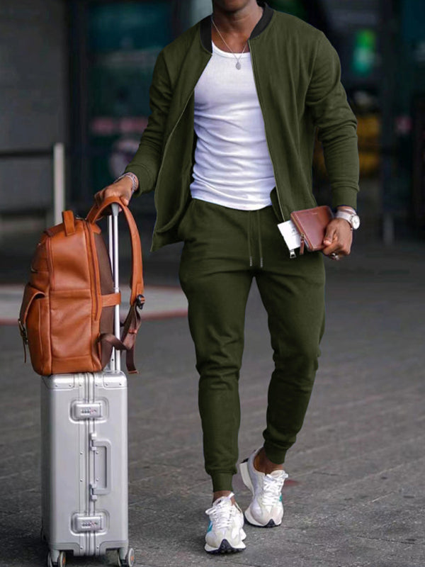 Men's casual solid color baseball collar jacket suit, Shop the Look, 9 colors