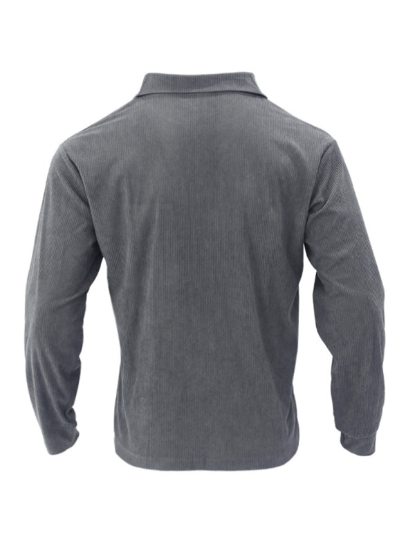 Men's new casual multi-pocket solid color corduroy button-down shirt, 3 colors