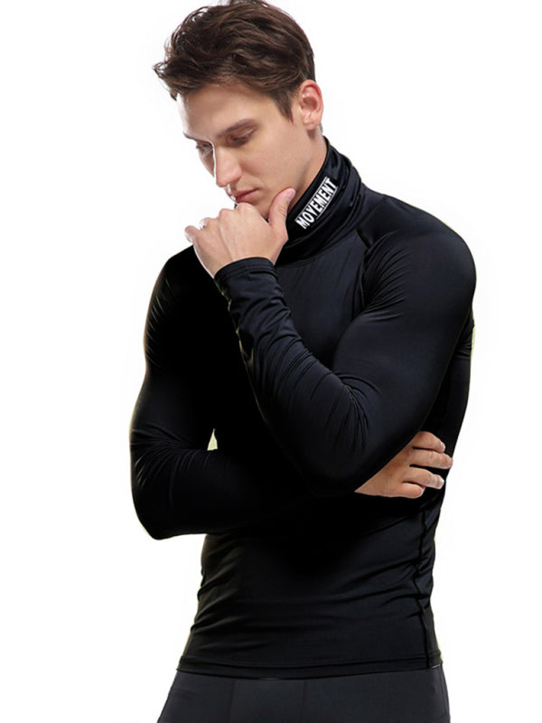 Men's new high-neck high-elastic tight sports long-sleeved T-shirt, 6 colors