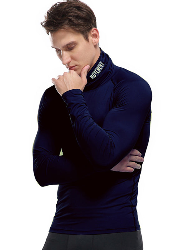 Men's new high-neck high-elastic tight sports long-sleeved T-shirt, 6 colors