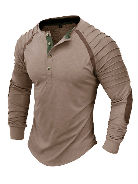 Men's new long-sleeved Henry collar sports base T-shirt, 2 colors