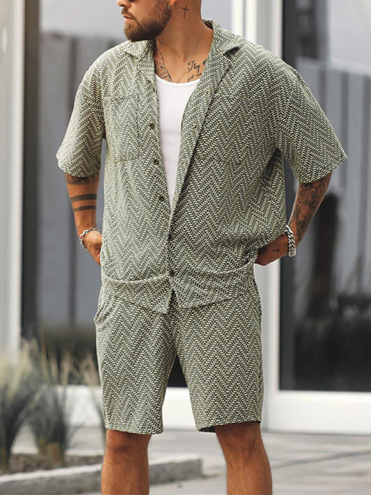 Men's casual holiday short -sleeved shirt shorts printed set, Shop the Look, 1 color