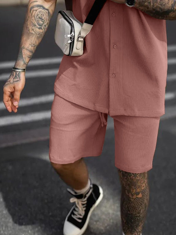 Men's Casual Comfortable Button Lapel Short Sleeve Shorts Set, Shop the Look, 5 Colors