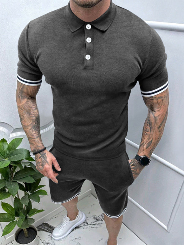 Men's lapel short -sleeved shorts two -piece sports casual set, Shop the Look,  4 colors