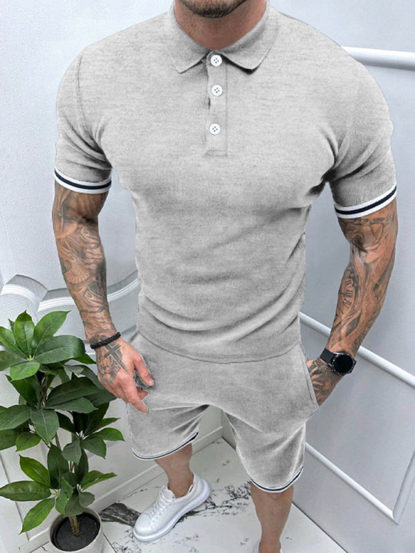Men's lapel short -sleeved shorts two -piece sports casual set, Shop the Look,  4 colors