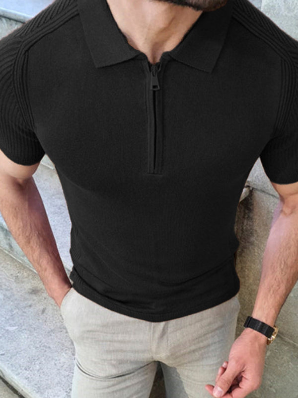 Men's new knitted sweater slim fit polo collar short-sleeved top, 3 colors