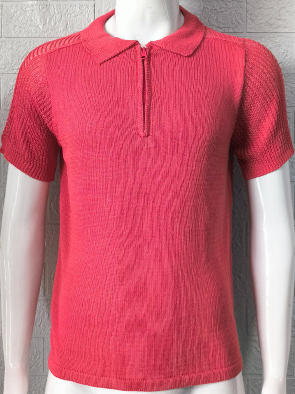 Men's new knitted sweater slim fit polo collar short-sleeved top, 3 colors