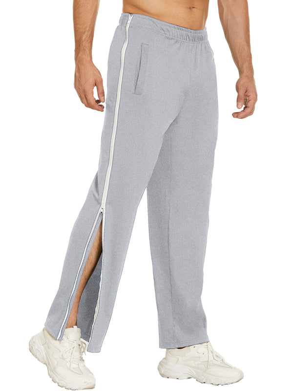 Men's new solid color trendy sports side zipper loose sweatpants, 4 colors