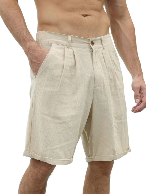 Men's new casual beach shorts with buttons and elastic waist, 6 colors