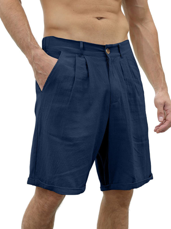 Men's new casual beach shorts with buttons and elastic waist, 6 colors