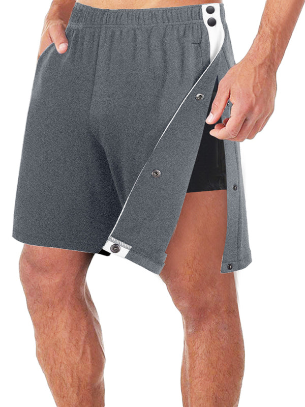 Men's classic trendy loose-fitting casual sports shorts with full side buttons, 4 colors