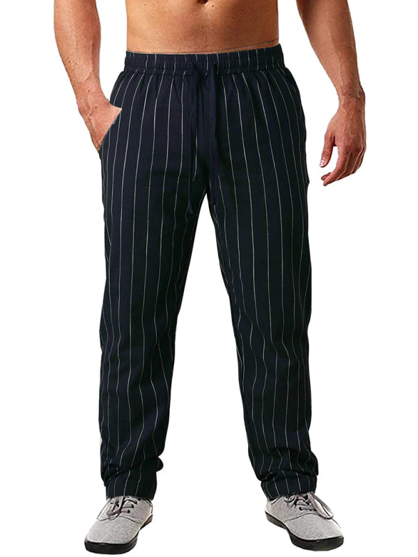 Men's vertical striped lace-up elastic waist beach pants casual trousers, 5 colors
