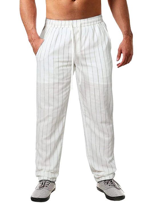 Men's vertical striped lace-up elastic waist beach pants casual trousers, 5 colors