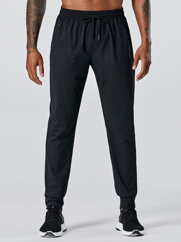 Men's quick-drying elastic casual fitness training zipper trousers, 3 Colors