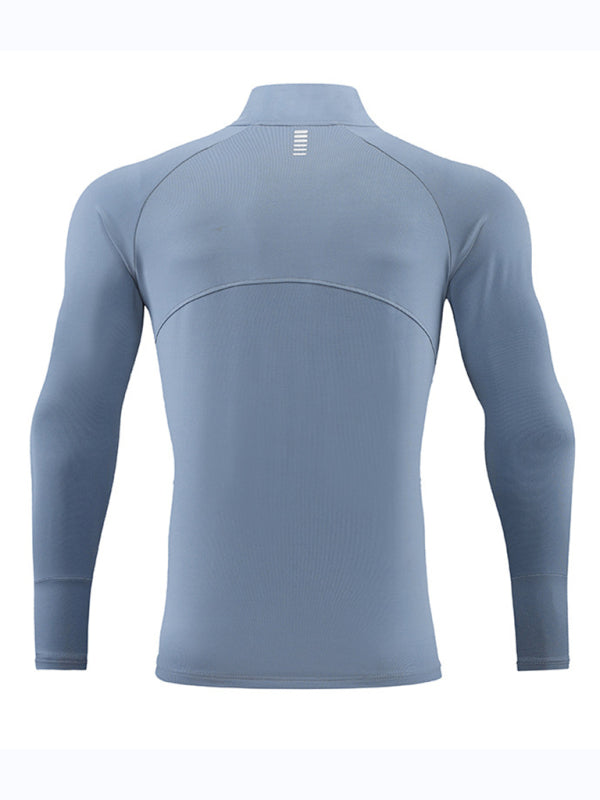 Men's long-sleeved quick-drying stand-up collar sports fitness top, 5 colors