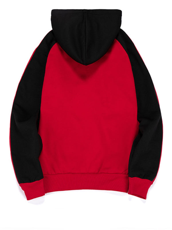 Men's casual contrasting color zipper cardigan hooded sweatshirt, 5 Colors