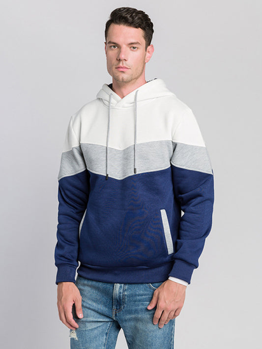 Men's casual color block and contrast fashion hooded sweatshirt, 5 Color Combinations