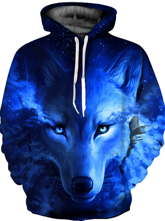 Unisex Wolf Pattern Hoodie, 4 colors