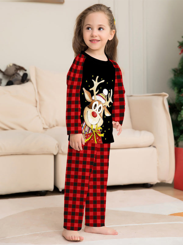 Cartoon deer plaid Christmas parent-child printed housewear pajamas, 1 pattern