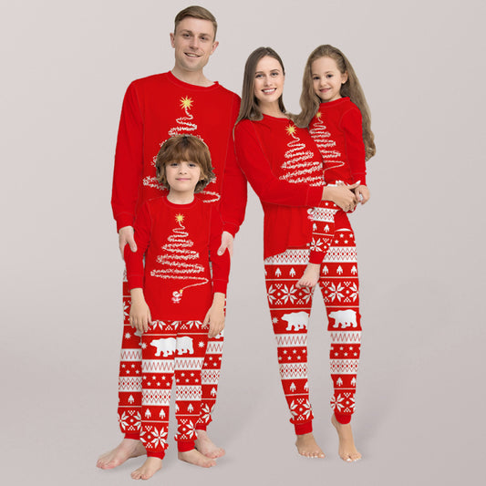 Home clothes printed pajamas Christmas parent-child round neck long sleeve suit, 1 pattern