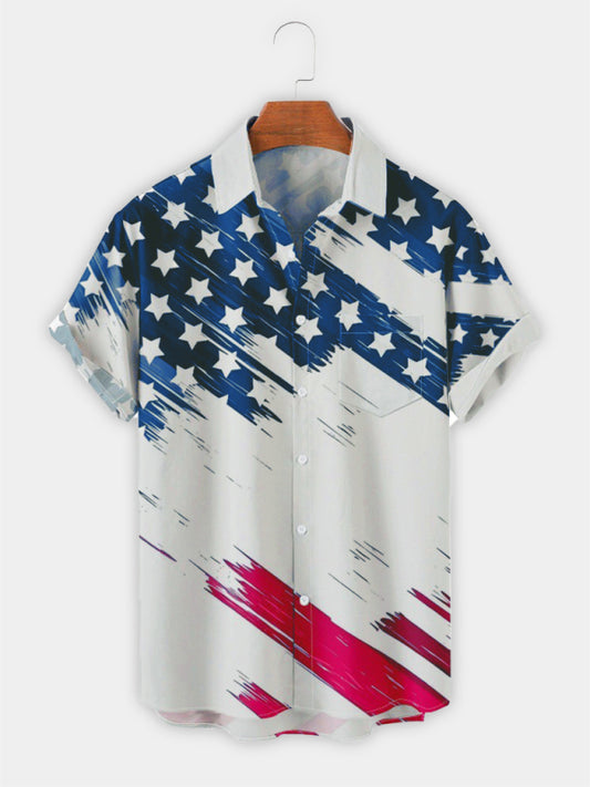 Men's Short Sleeve Loose Shirt American Flag Print Casual Lapel Clothing,1 pattern