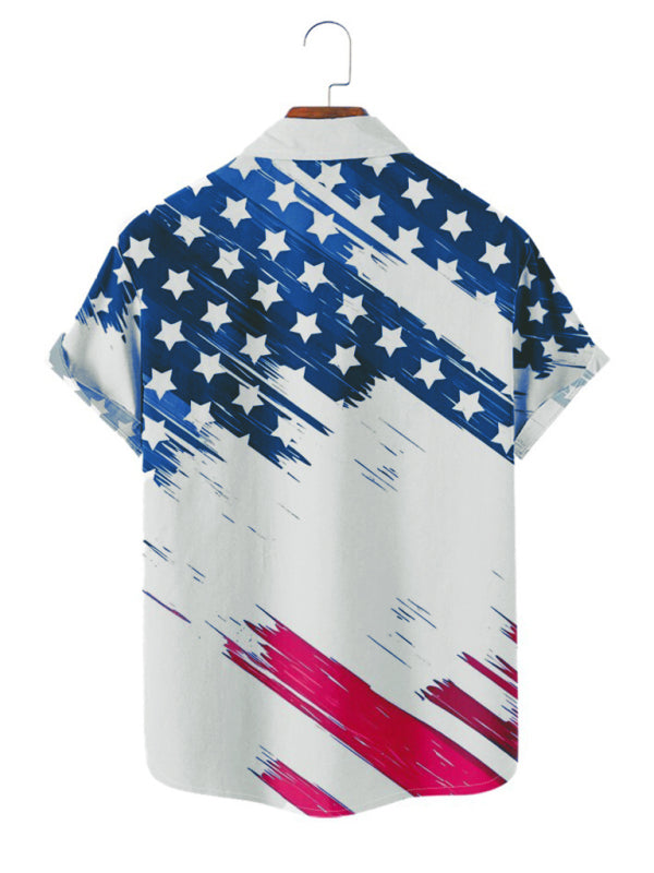 Men's Short Sleeve Loose Shirt American Flag Print Casual Lapel Clothing,1 pattern