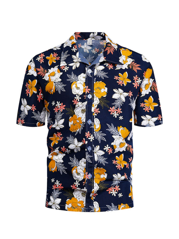 Summer seaside casual Hawaiian short-sleeved shirt, 4 colored patterns