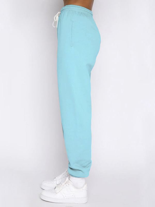 Women's new solid color stand-up collar zipper pullover long-sleeved sweatshirt and trousers suit, 7 Colors