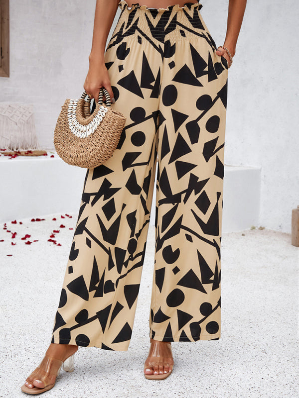 Women's elegant geometric print loose trousers, 4 patterns/colors