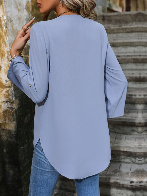 Elegant V-Neck Button-Down Pullover Shirt, 1 Color