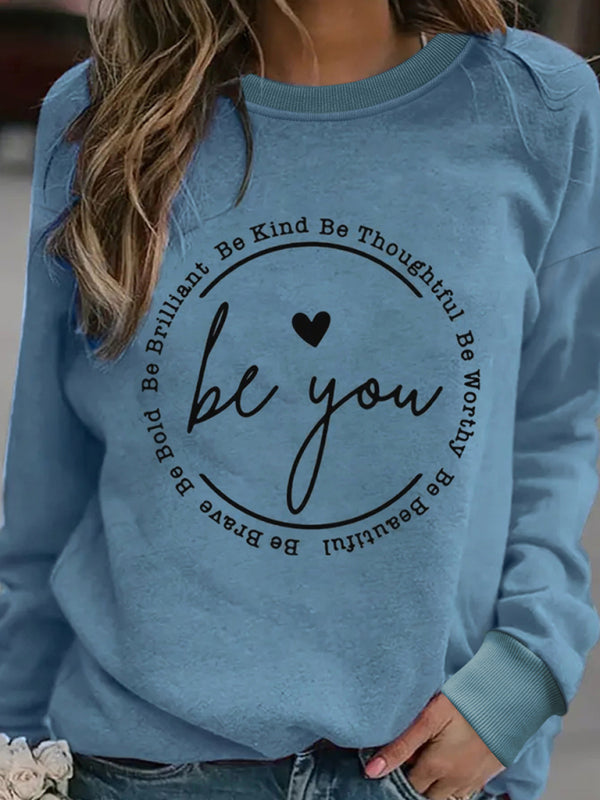 New love letter printed round neck long sleeve , 5 colors