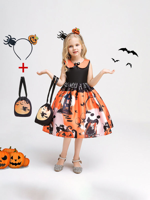 Halloween children's clothing, girls cosplay witch pumpkin performance dress princess dress, 10 patterns