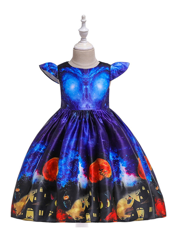 Halloween dress Halloween witch dress cartoon children's print dress, 6 patterns with or without hat