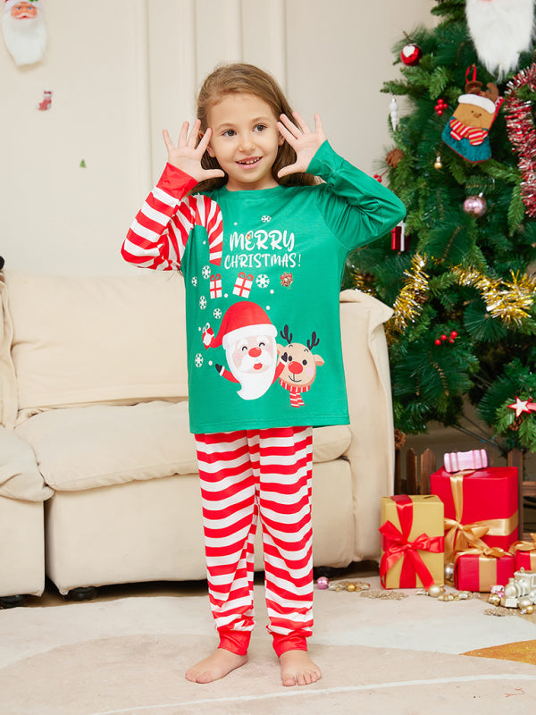 Cartoon Santa Letter Printed Parent-Child Christmas Pajamas Home Clothes Set (Children’s Style)