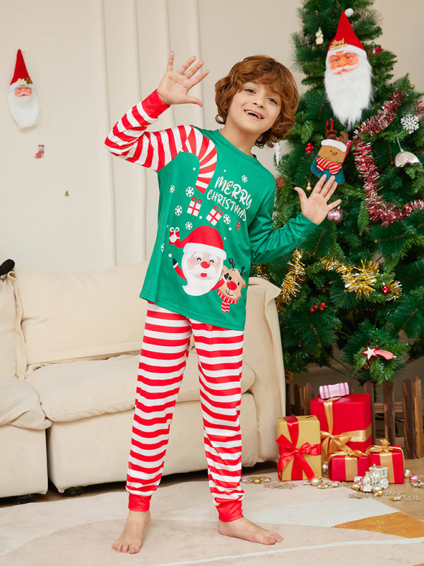 Cartoon Santa Letter Printed Parent-Child Christmas Pajamas Home Clothes Set (Children’s Style)