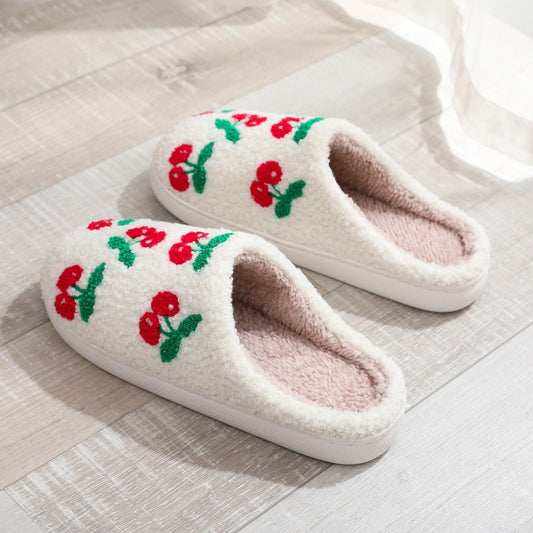 New cute cherry cotton slippers for men and women at home winter wool slippers, 1 color