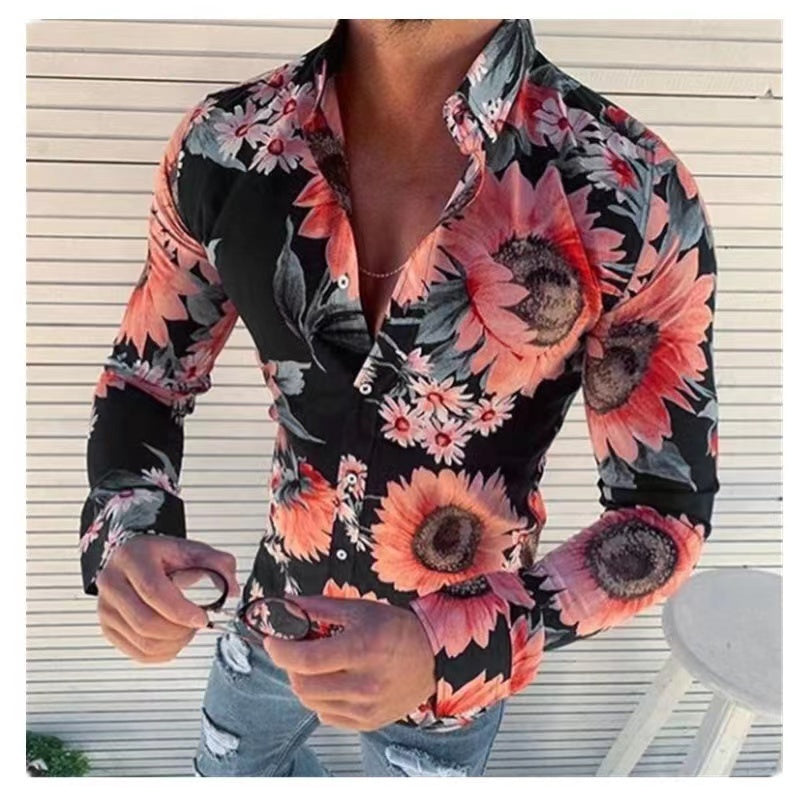 Men's Casual Dress Shirt Button Down Shirts Long-Sleeve Work Shirt Spread Collar Tops, 5 floral patterns