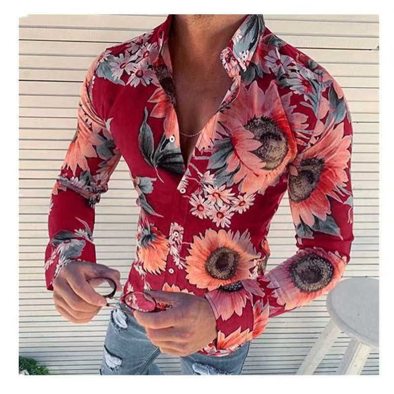 Men's Casual Dress Shirt Button Down Shirts Long-Sleeve Work Shirt Spread Collar Tops, 5 floral patterns